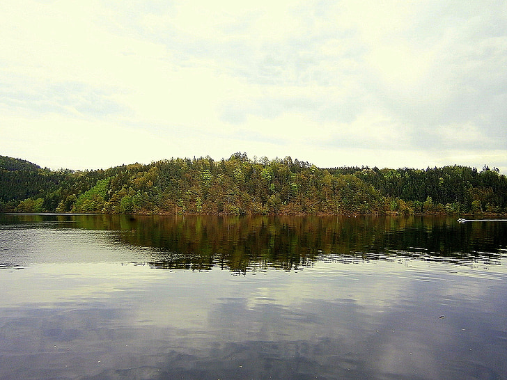 jezero, krajolik, priroda, stabla, zrcaljenje, odraz, prirodni