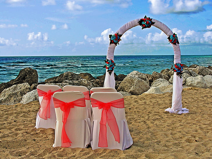stranden, bröllop, havet, romantiska, händelse