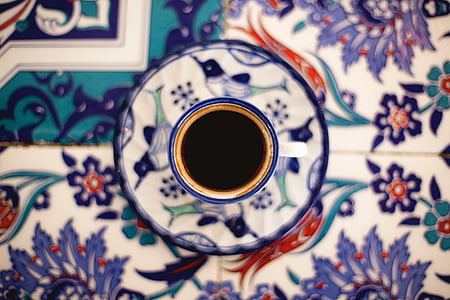 keramika, pohár, talíř, káva, tabulka