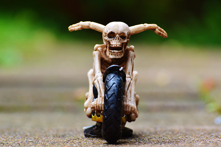 biciklist, kostur, jezivo, čudno, dekoracija, zastrašujuće, kosti