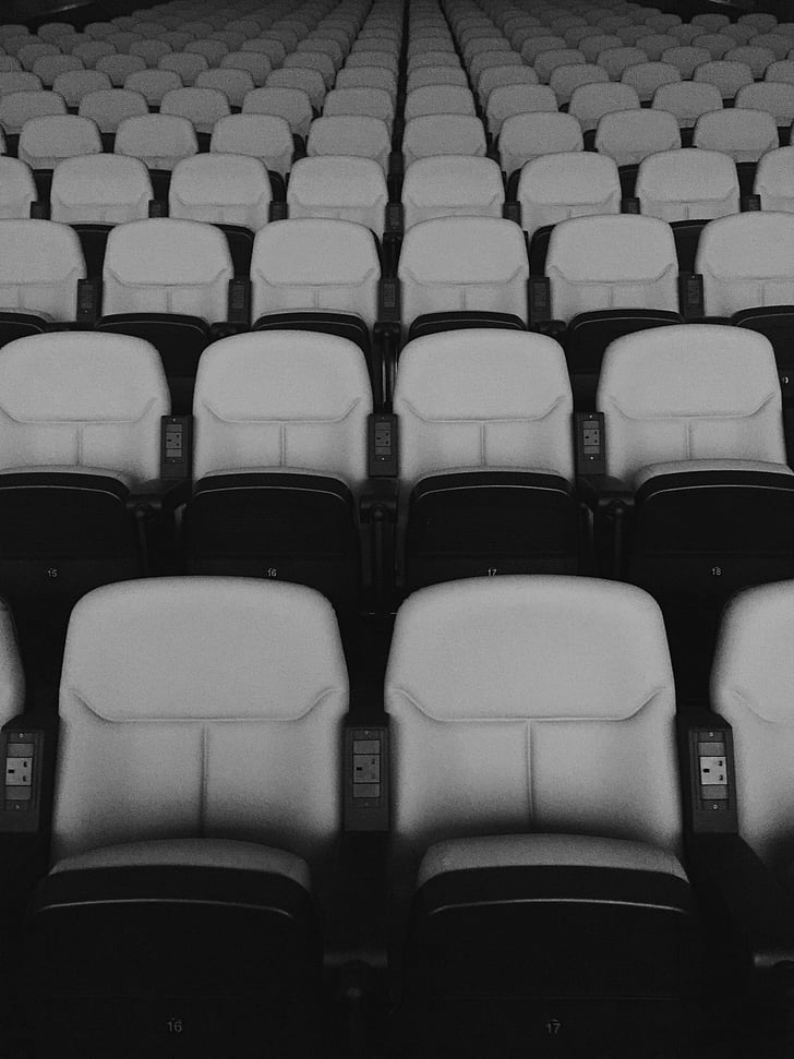 chair, movie, watch, theater, line, empty, indoor