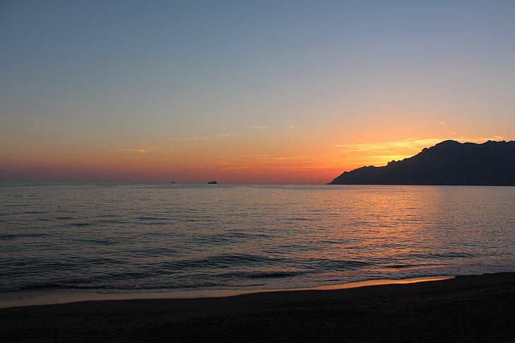 sunset, amalfi coast, salerno, beach, sea, tyrrhenian, mediterranean