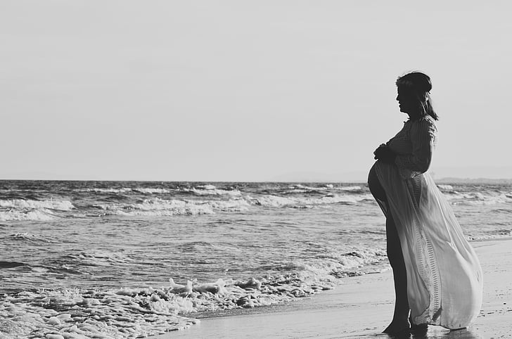 море, океан, плаж, бременна, жена, рокля, Момиче