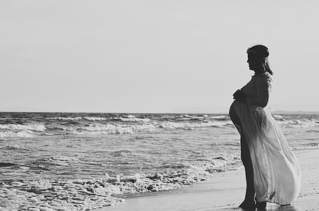 morje, Ocean, Beach, noseča, ženska, obleka, dekle