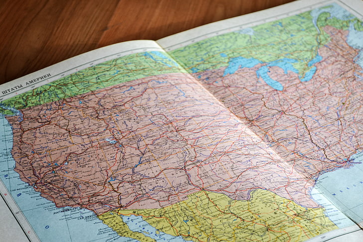 smėlio sp., žalia, mėlyna, žemėlapyje, navigacijos, kryptimis, Jungtinės Amerikos Valstijos