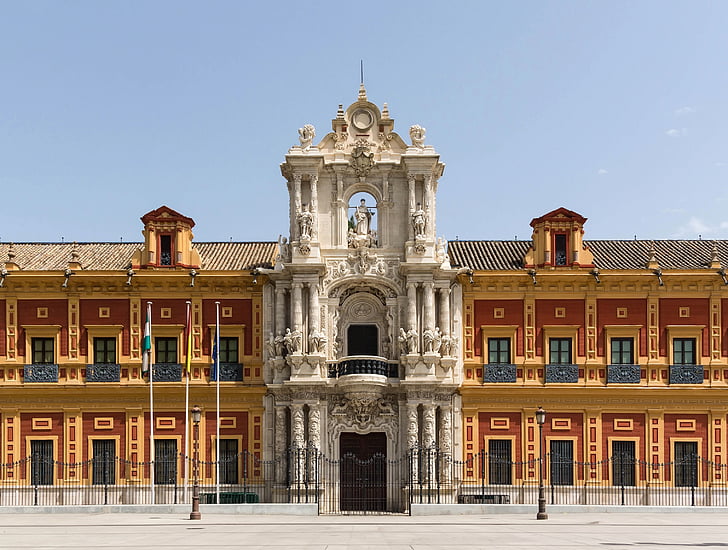Palais, San telmo, bâtiment, architecture, Séville, Espagne, ville