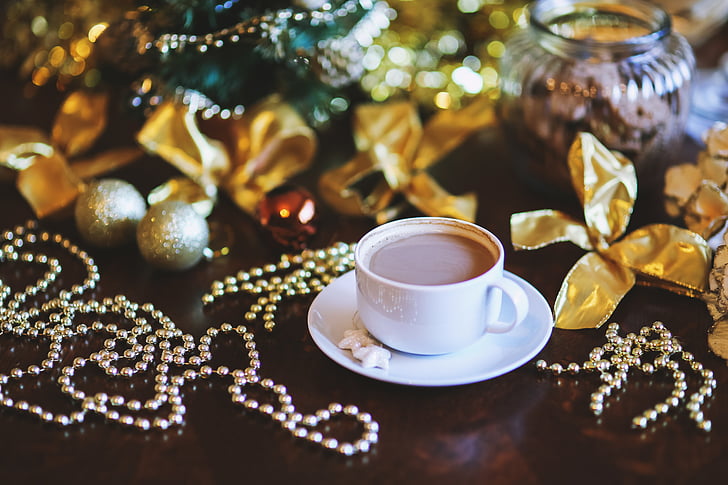 káva, biela, pohár, hrnček, Vianoce, Vianoce, nápoj