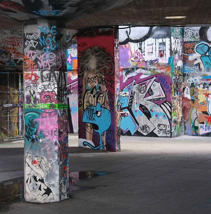 ville, Londres, Graffiti, urbain, coloré, underground, Couleur