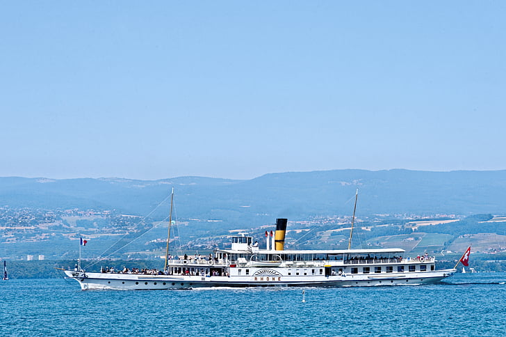 Ródano, paddle steamer, barco, Lago de Genebra, Lago, Genebra, Suíça
