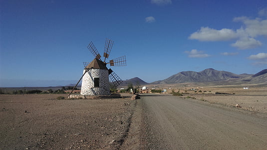 fuerteventura, windmill, canary islands, interior, desert