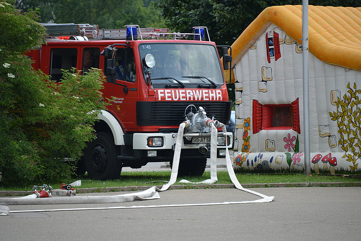 ไฟไหม้, รถดับเพลิง, สีแดง, รถ, อุปกรณ์รถดับเพลิง, feuerloeschuebung, löschzug