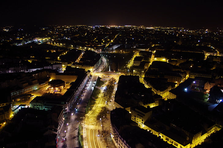 Nantes, Widok z góry, noc, ulice