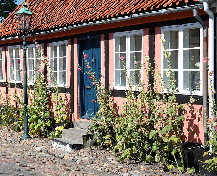 casa, cidade, velho, Bornholm, Dinamarca, casas de madeira, edifício