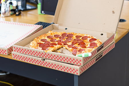 pizza, élelmiszer, Eltávolítás, doboz, pepperoni, Office, snack