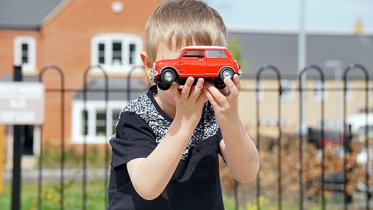 modell, bil, Mini cooper, röd, fordon, färgglada, Vintage