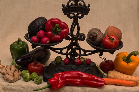 bodegons, verdures, antiga escala, vegetals, aliments, pebre - vegetal, frescor