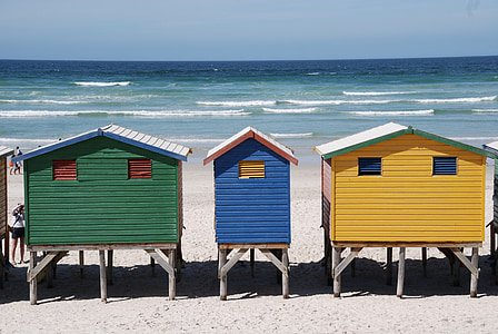 beach, cottages, water, sea, beach huts