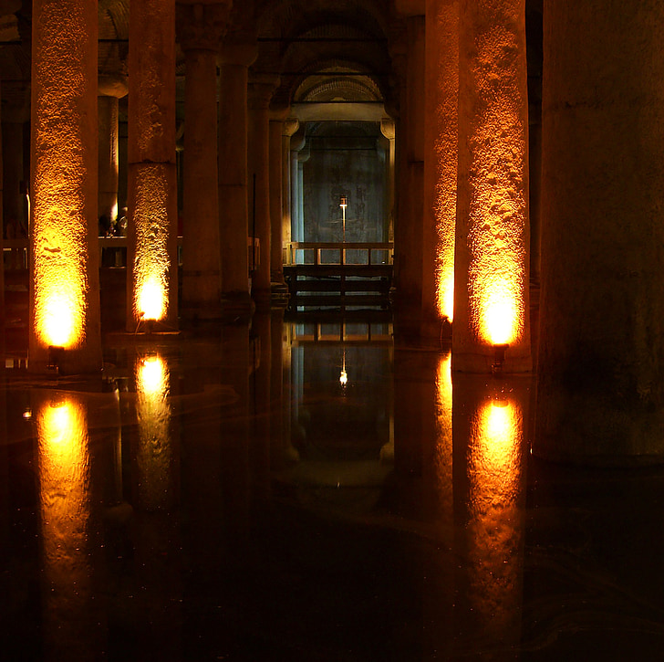 medusa cistern, istanbul, arcade, mirroring, columnar, water, cave