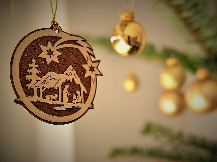 karácsonyi díszek, gyerekágy, karácsonyfa, Karácsony, dekoráció, arany, golyó