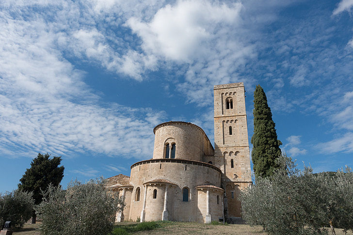 abatija, vienuolynas, bažnyčia, romaninio stiliaus, Toskana, Italija, San 