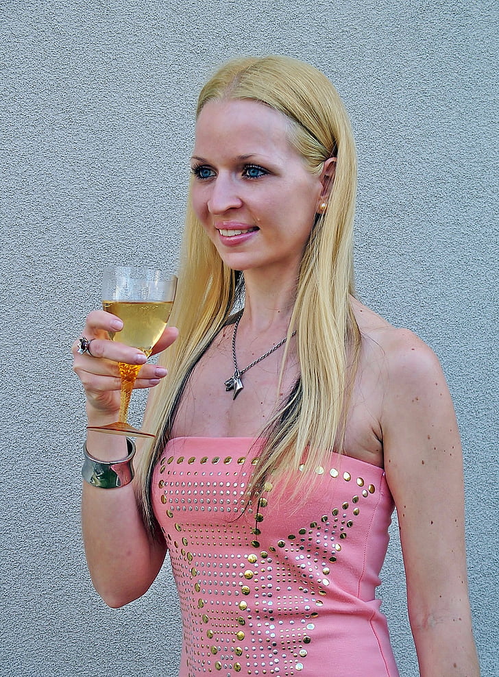 blonde Frau, ziemlich, Lächeln, Champagner, Schönheit