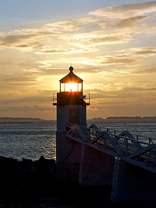 coucher de soleil, espoir, passerelle, Maine, phare, Sky, Skyline