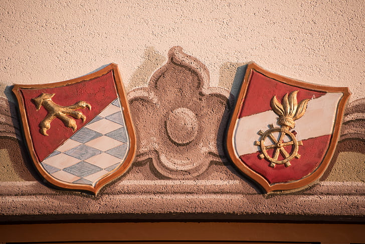 coat of arms, community crest, facade, fire, rettenschöss