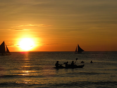 solnedgång, segling, båtar, havet, resor, semester, solen