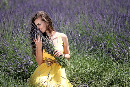 Gadis, Lavender, bunga, MOV, Salon Kecantikan, alam, Perempuan