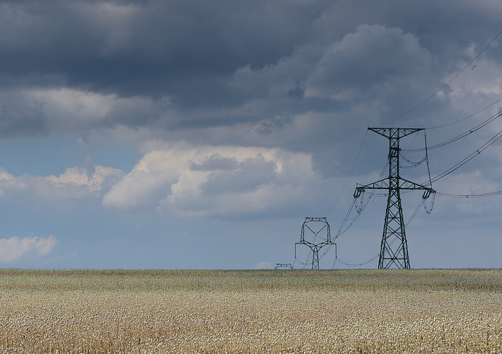 sun, transmission tower, wires, lines, tall, summer, industry