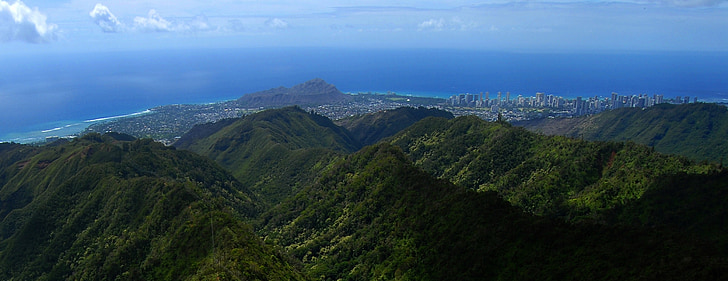 Hawaii, Panorama, salas, tropu, okeāns, jūra, kalni