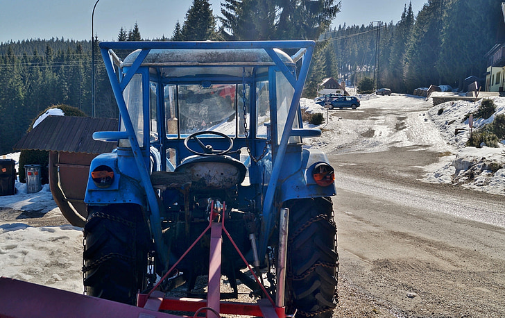 traktor, zetor, oldtimer, musim dingin, salju pengikis, jalan, lama
