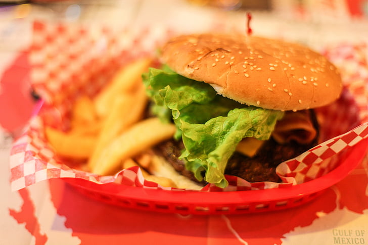 hambúrguer, pão americano, batatas fritas, comer, Fast-food, comida, estilo de vida