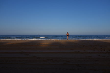 oseba, pesek, v bližini:, morje, dnevno, Beach, ženska