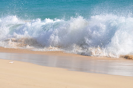 sea, water, beach, sandy beach, cape verde, wave, splash