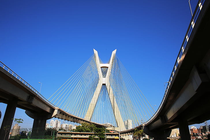 γέφυρα, καλώδιο-μένοντη, Σάο Πάολο, αρχιτεκτονική, μοντέρνο, μπλε του ουρανού, φυσικό υπόβαθρο