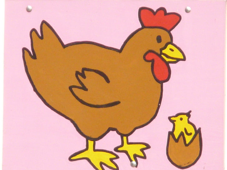 ไก่, ลูกไก่, การ์ตูน, รูป, รูปภาพ, สี, ตัวการ์ตูน