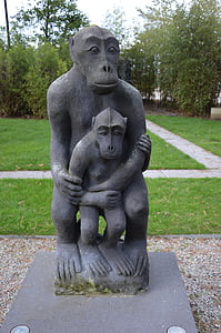 sculpture, art, stone, ape