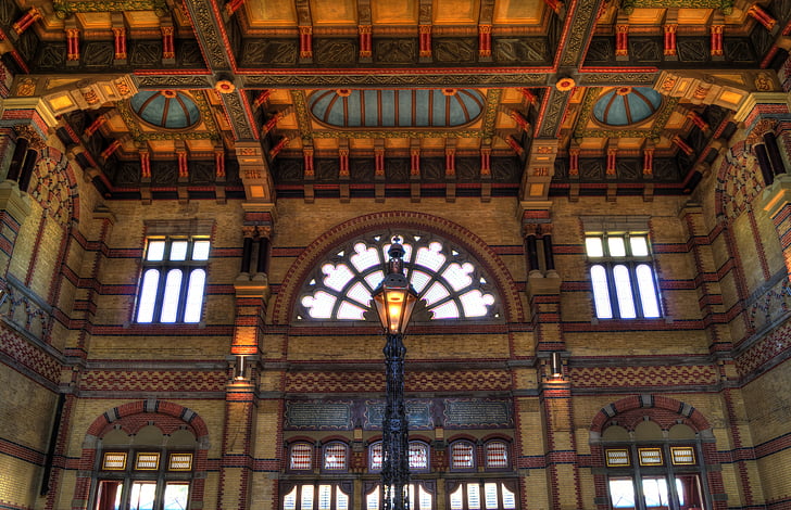 Station, toget, kunst, loft, art nouveau, lanterne, afgang
