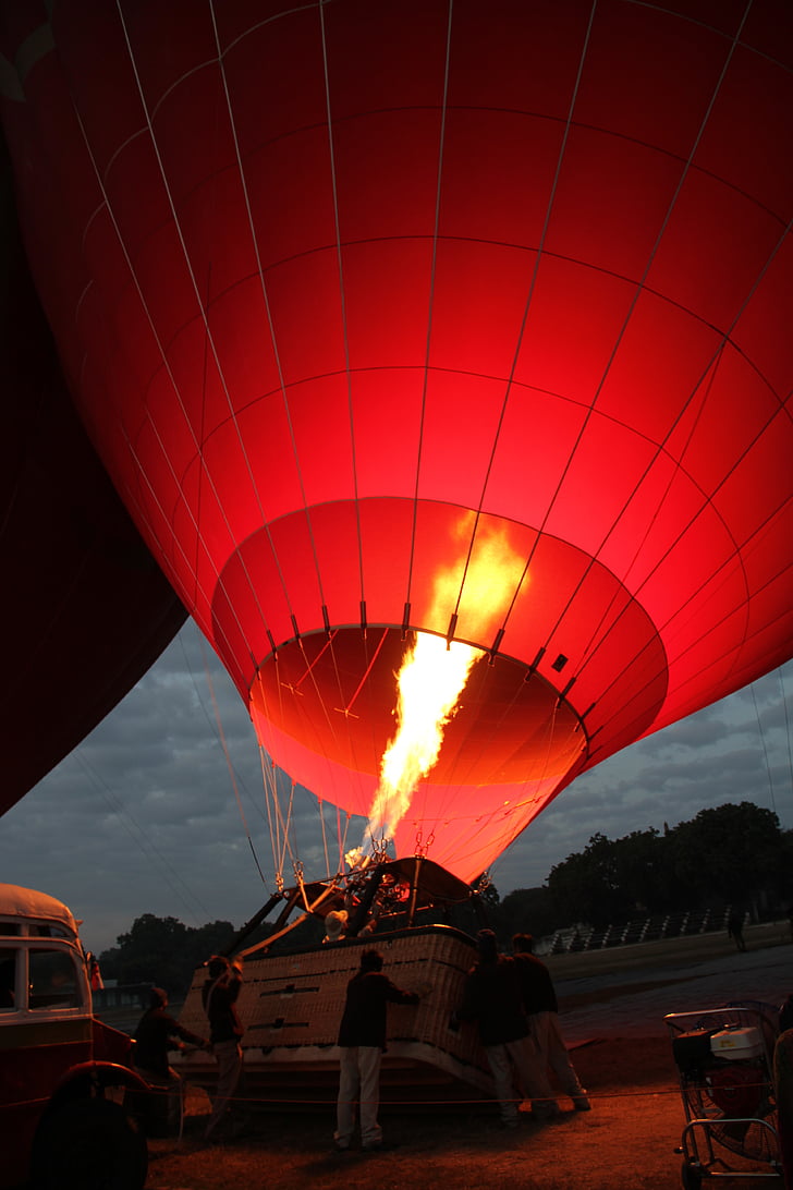varm luftballong ride, ballong, eld, Bagan, Myanmar, Ballongflygning, varmluftsballong