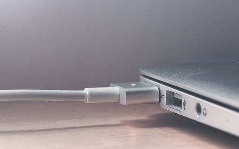 USB, cable, conectado, ordenador portátil, MacBook, computadora, enchufe