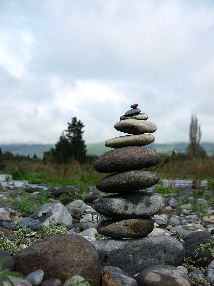balans, Turangi, Nya Zeeland, NZ, floden, stenar, naturen