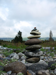 egyensúly, Turangi, Új-Zéland, NZ, folyó, kövek, természet