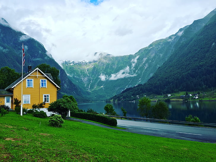 Norge, hus, sjön, landskap, naturen, Scandinavia, Europa
