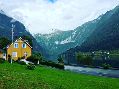 Norwegia, rumah, Danau, pemandangan, alam, Skandinavia, Eropa