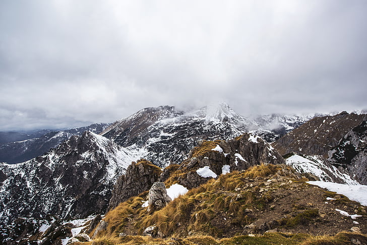 landschap, fotografie, bruin, grijs, sneeuw, Bergen, wolk