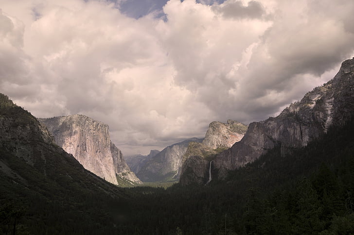 Yosemite, vallei, Grand, wolken, Bergen