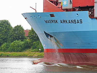 north america, transit, freighter, bow wave, bank, sehestedt, container freighter
