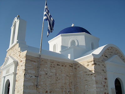 Graikija, bažnyčia, mėlyna, sala, atostogų, kelionės, stačiatikių cerkvė