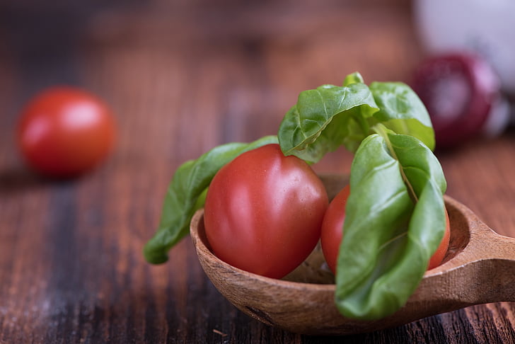 tomatid, väikesed tomatid, punane, basiilik, roheline, Spice, maitsetaimed